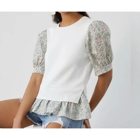 Anthropologie Layered Poplin-Sleeve Floral Sweater Vest Size Large - Picture 1 of 9